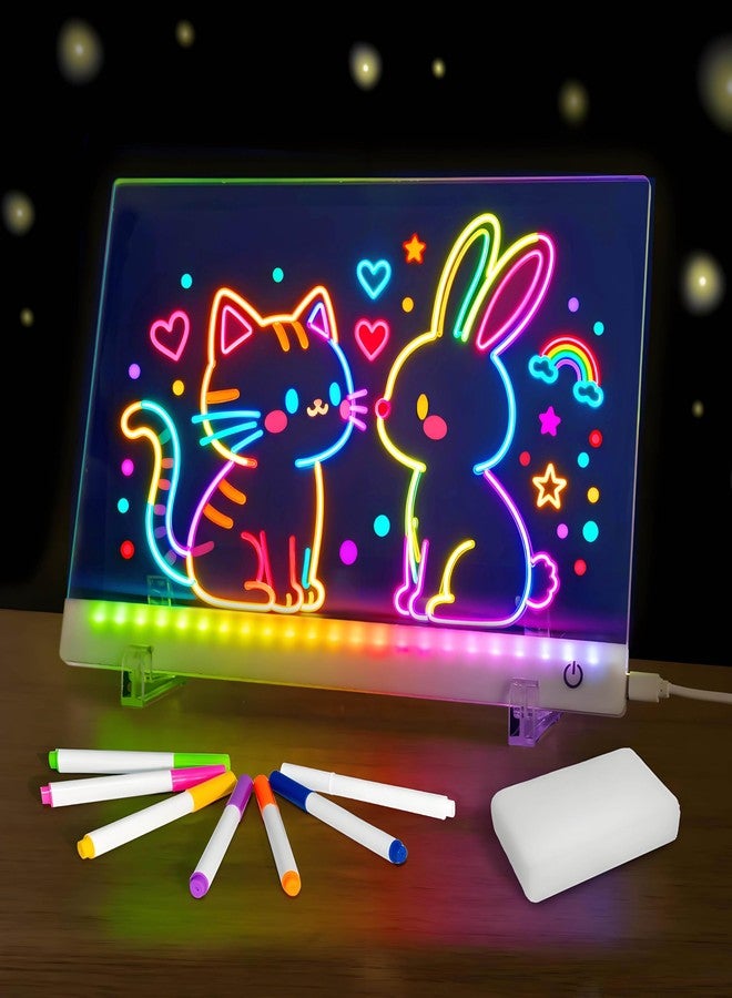 civan Led Drawing Board with Colors, Acrylic Dry Erase Board with Stand, 4 Modes & 6 Colors, Include 7 Dry Erase Markers, Clean Spone, Birthday Gift for Boys Girls, Party, Halloween, Christmas Home Decor - Image 1